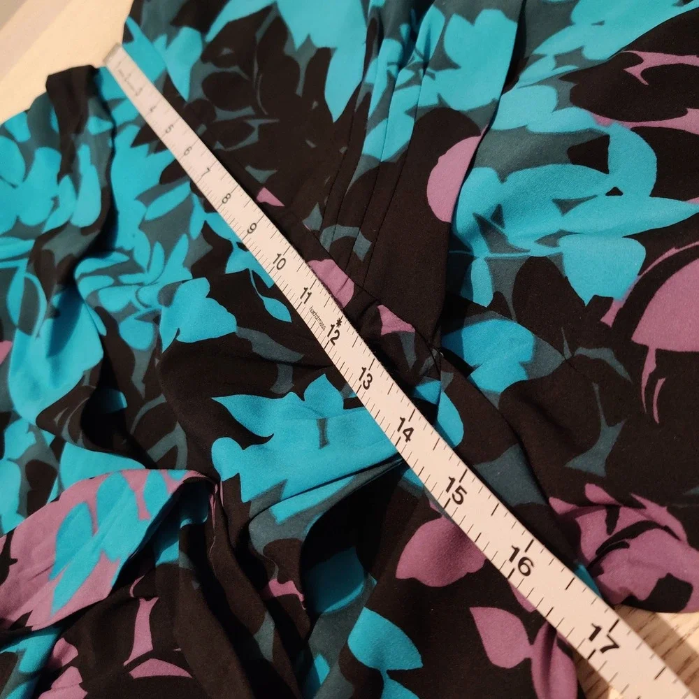 Banana Republic Floral Print Wrap Dress Size 14 Teal Black Party Wedding Y2K NWT - Picture 15 of 16